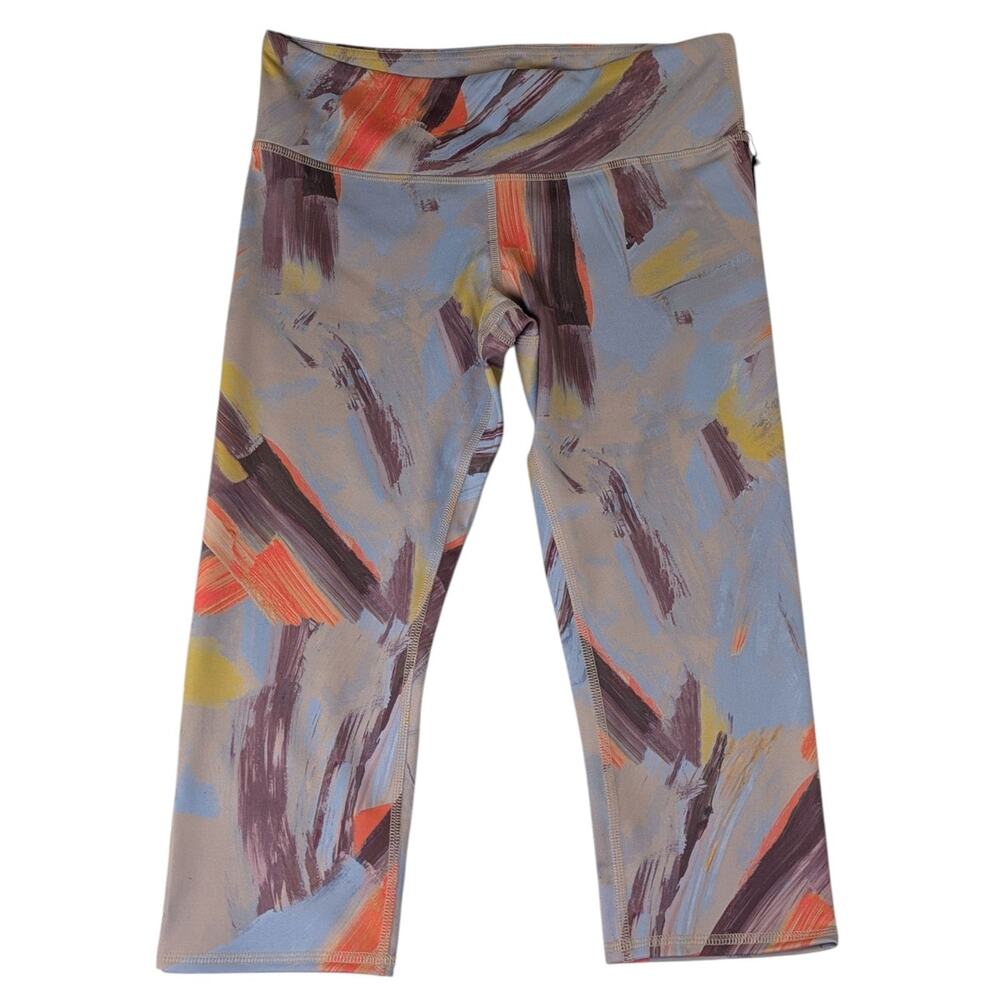 Alo Yoga Airbrush Capri Leggings Blue Orange Brown Size Medium - Picture 1 of 12